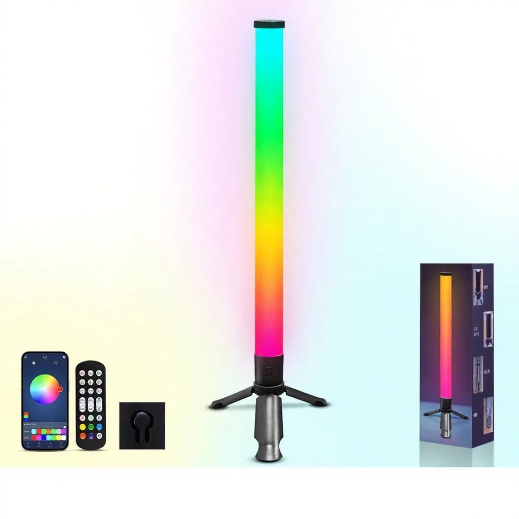 LED-kolmijalkainen pöytätunnelmavalo musiikkisynkronoinnilla ja RGB-tehosteilla