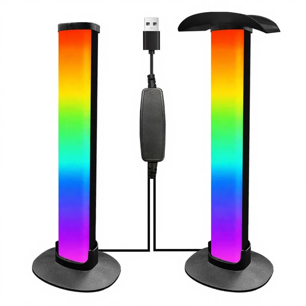 RGB-pelitunnelmavalo kuuloketelineellä ja äänisynkronoinnilla