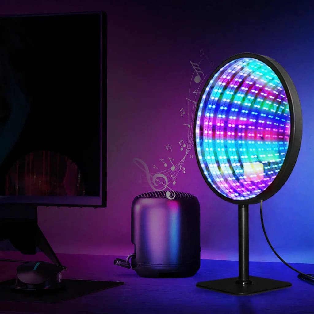Pyöreä akryylinen äärettömyyspeili 3D-abyssivalo USB-RGB-tunnelmalamppu