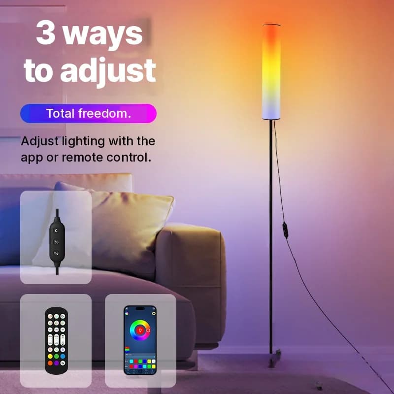 RGB LED-kolmijalkalattiavalaisin kaukosäätimellä makuuhuoneeseen ja olohuoneeseen