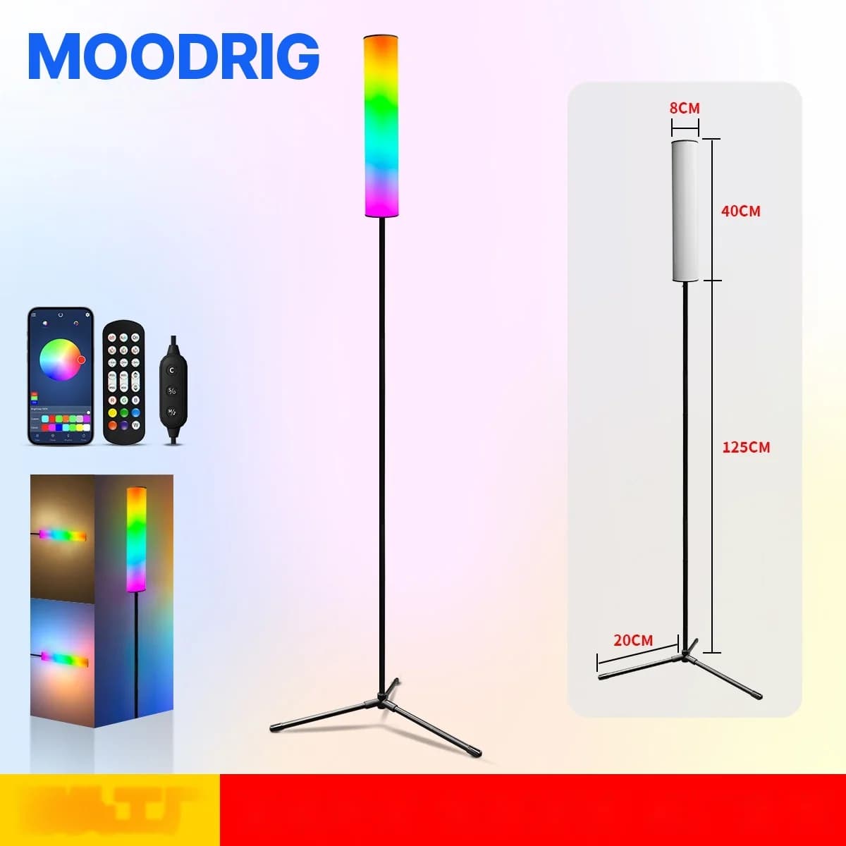 RGB LED-kolmijalkalattiavalaisin kaukosäätimellä makuuhuoneeseen ja olohuoneeseen