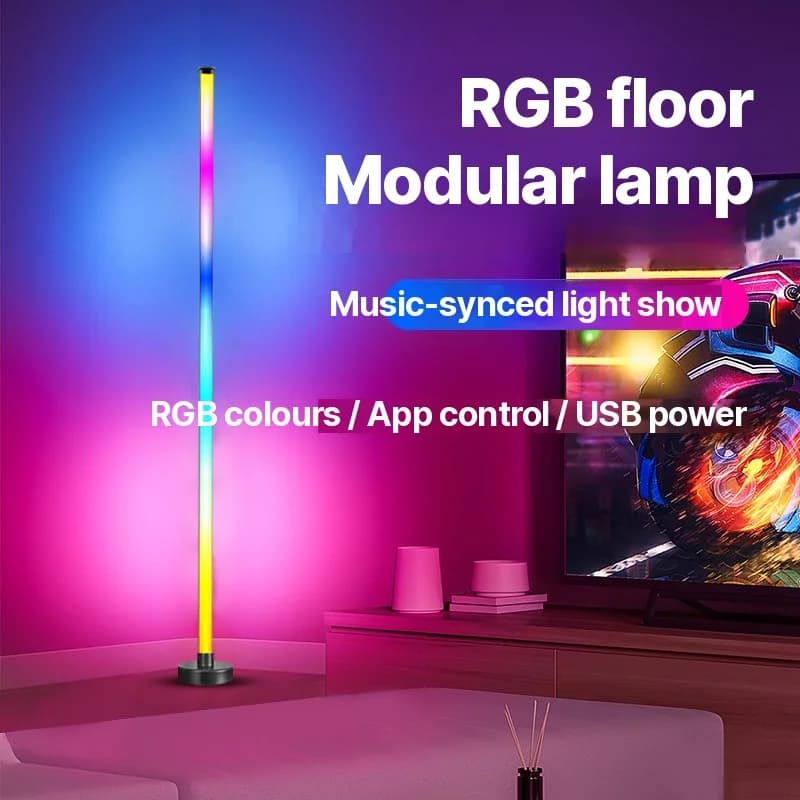 RGB LED-kulmalattiavalaisin musiikkisynkronoinnilla, sovellus- ja kaukosäädinohjauksella