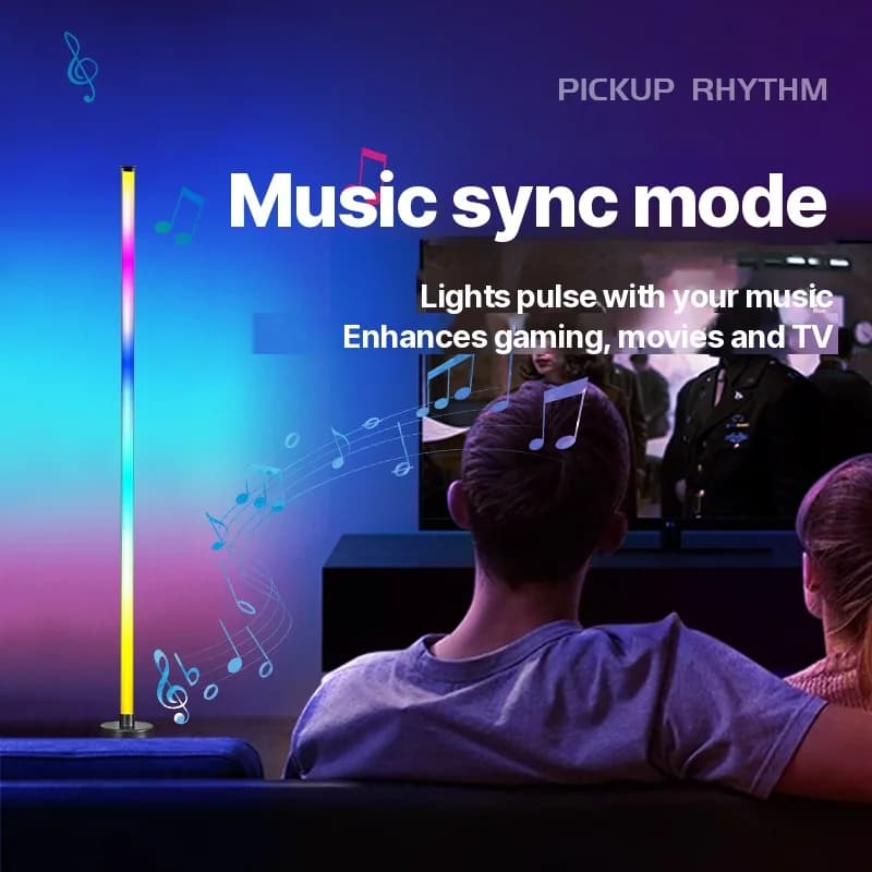 RGB LED-kulmalattiavalaisin musiikkisynkronoinnilla, sovellus- ja kaukosäädinohjauksella