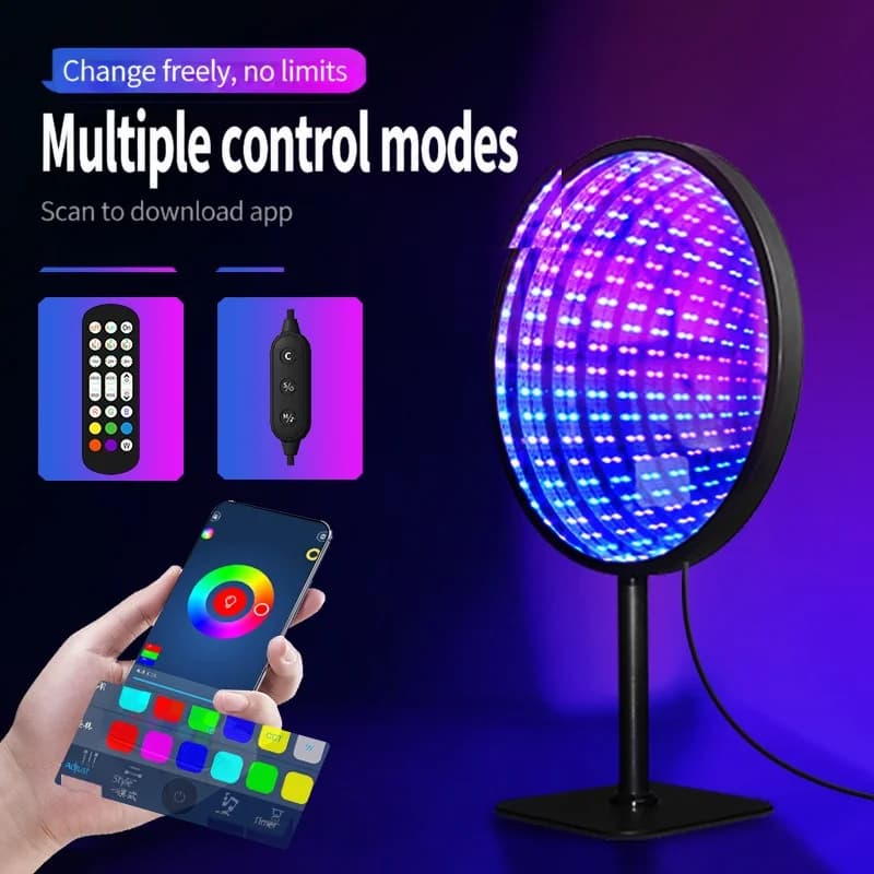 Pyöreä akryylinen äärettömyyspeili 3D-abyssivalo USB-RGB-tunnelmalamppu